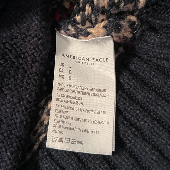 American Eagle Men's Navy Birdseye Fairisle Hoodie Sweater Size Lg - Picture 10 of 10